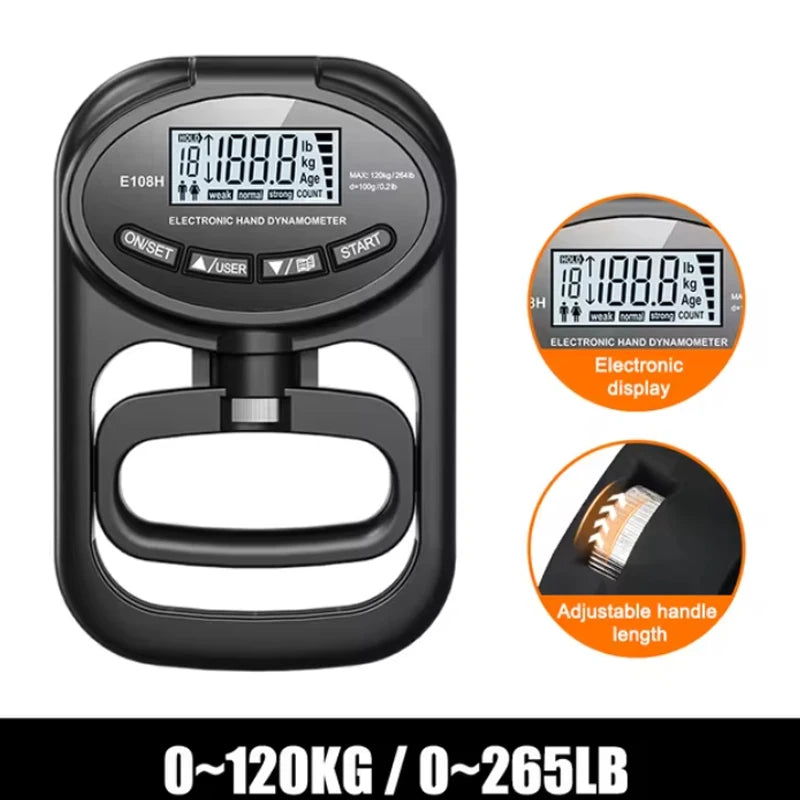 Grip Strength Tester 265Lbs/120Kg Digital Hand Dynamometer Grip Strength Meter USB LCD Screen Hand Grip Dynamometer