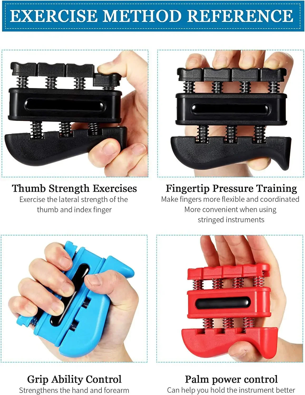 4 in 1 Hand Grips Set with Two Hand Grip Finger Trainer and Finger Rehabilitation Tool Hand Grip Strengthener