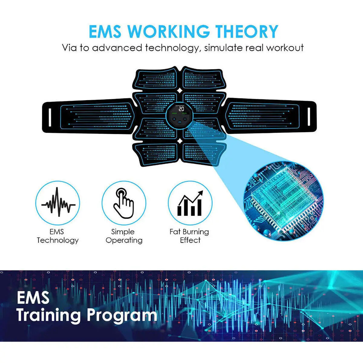 EMS Wireless Muscle Stimulator Rechargeable Fitness Hip And Abdominal Training Electric Slimming Patch Body Shaping Massager