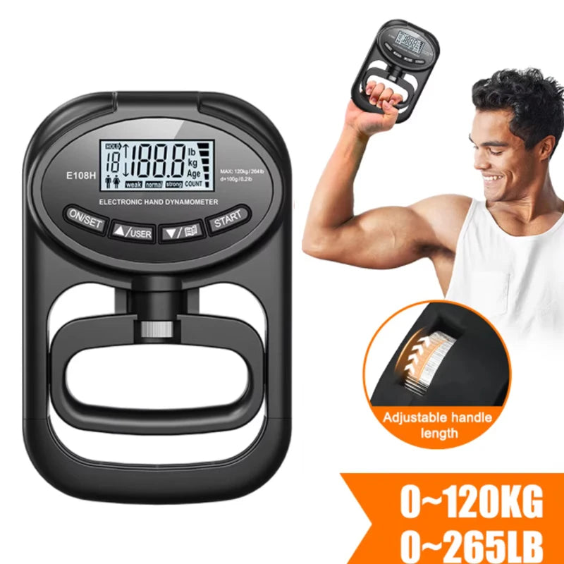 Grip Strength Tester 265Lbs/120Kg Digital Hand Dynamometer Grip Strength Meter USB LCD Screen Hand Grip Dynamometer