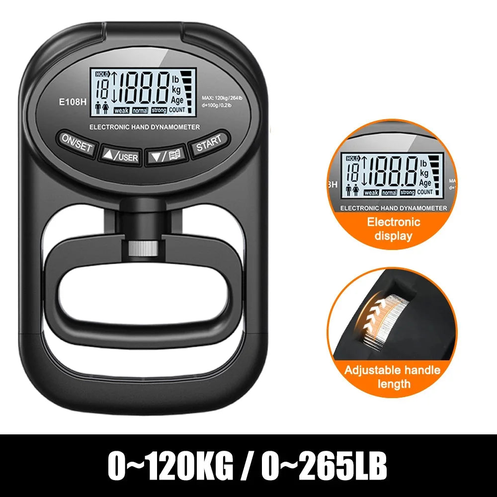 Grip Strength Tester 265Lbs/120Kg Digital Hand Dynamometer Grip Strength Meter USB LCD Screen Hand Grip Dynamometer